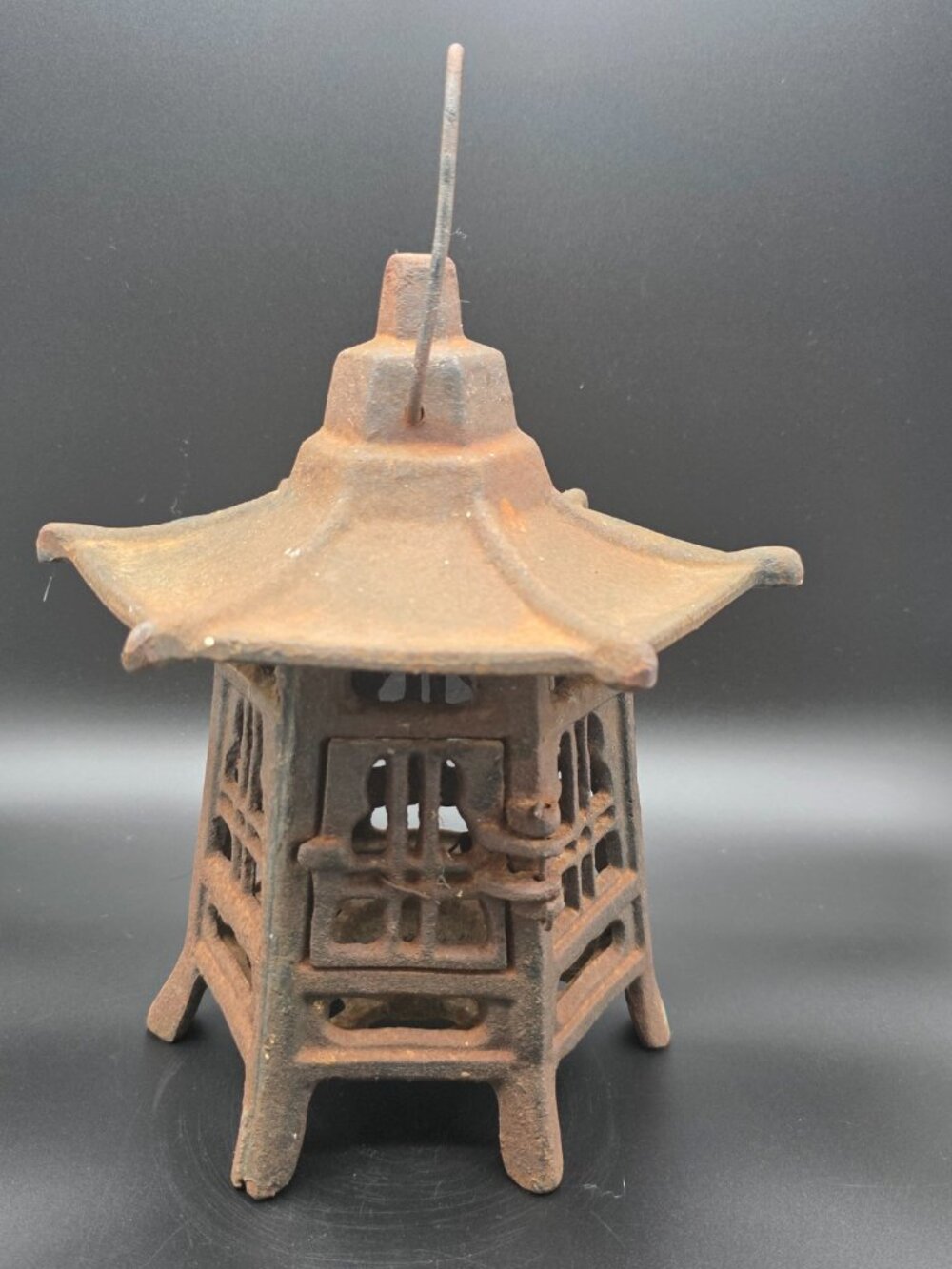Vintage Cast Iron Japanese Pagoda Lantern Candle Holder Garden Decor Heavy Rust
